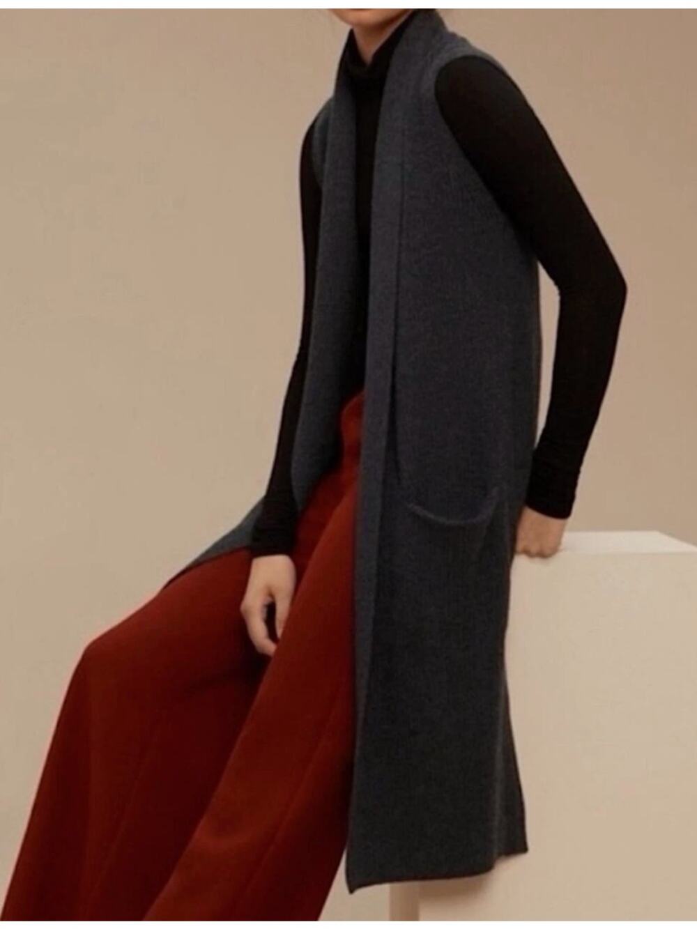 Aritzia Wilfred Dunkirk Long Sweater Vest | Merino Wool Knit Duster-NWT Small